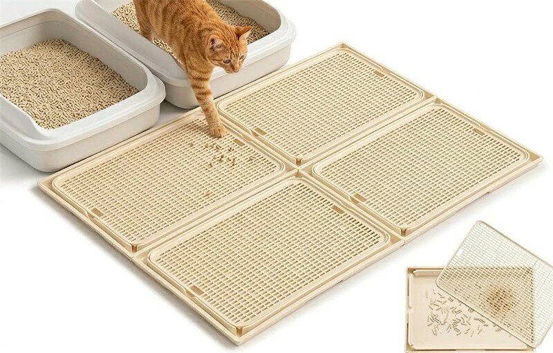 猫用トイレステップ 二重構造 猫砂トラップ グリッドデザイン 猫砂受けトレー付き 漏れ防止 取り外し可能 お手入れ簡単 滑り止め付き 組み立て連結式 送料無料