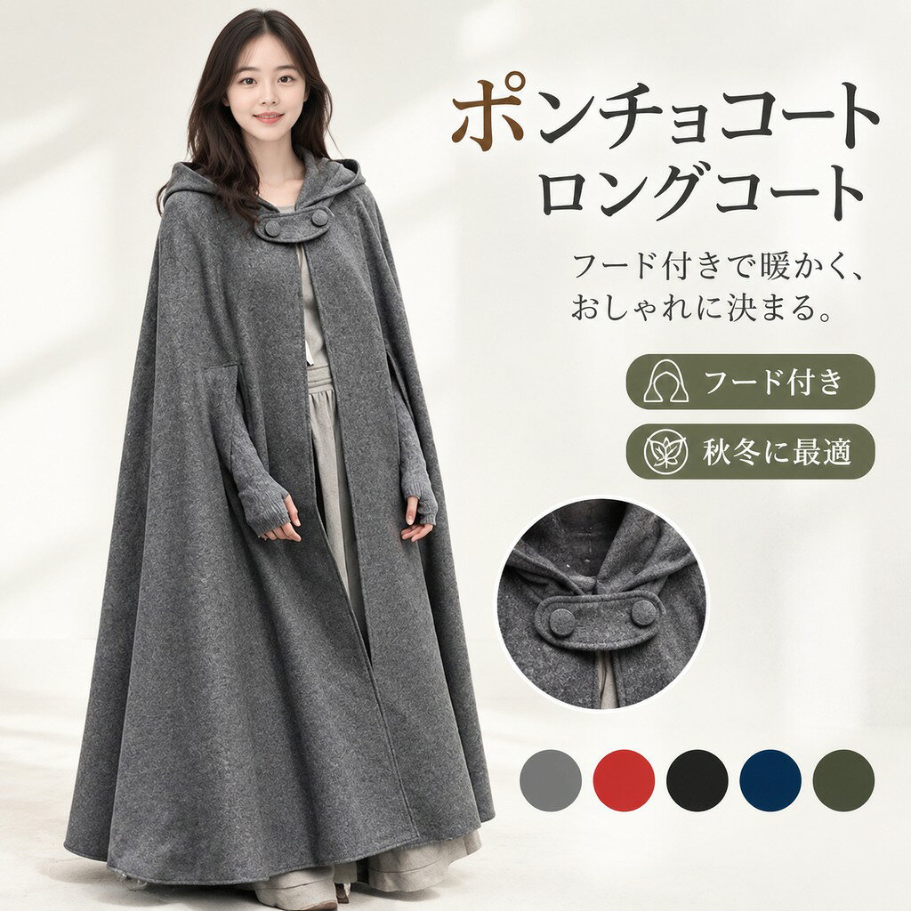 ポンチョコート ポンチョ コート レディース マント ロングコート フード付き マキシ丈 秋冬服 ハロウィン コスプレ 仮装 送料無料 funlnn-10009476 たのかぞく パッケージ画像