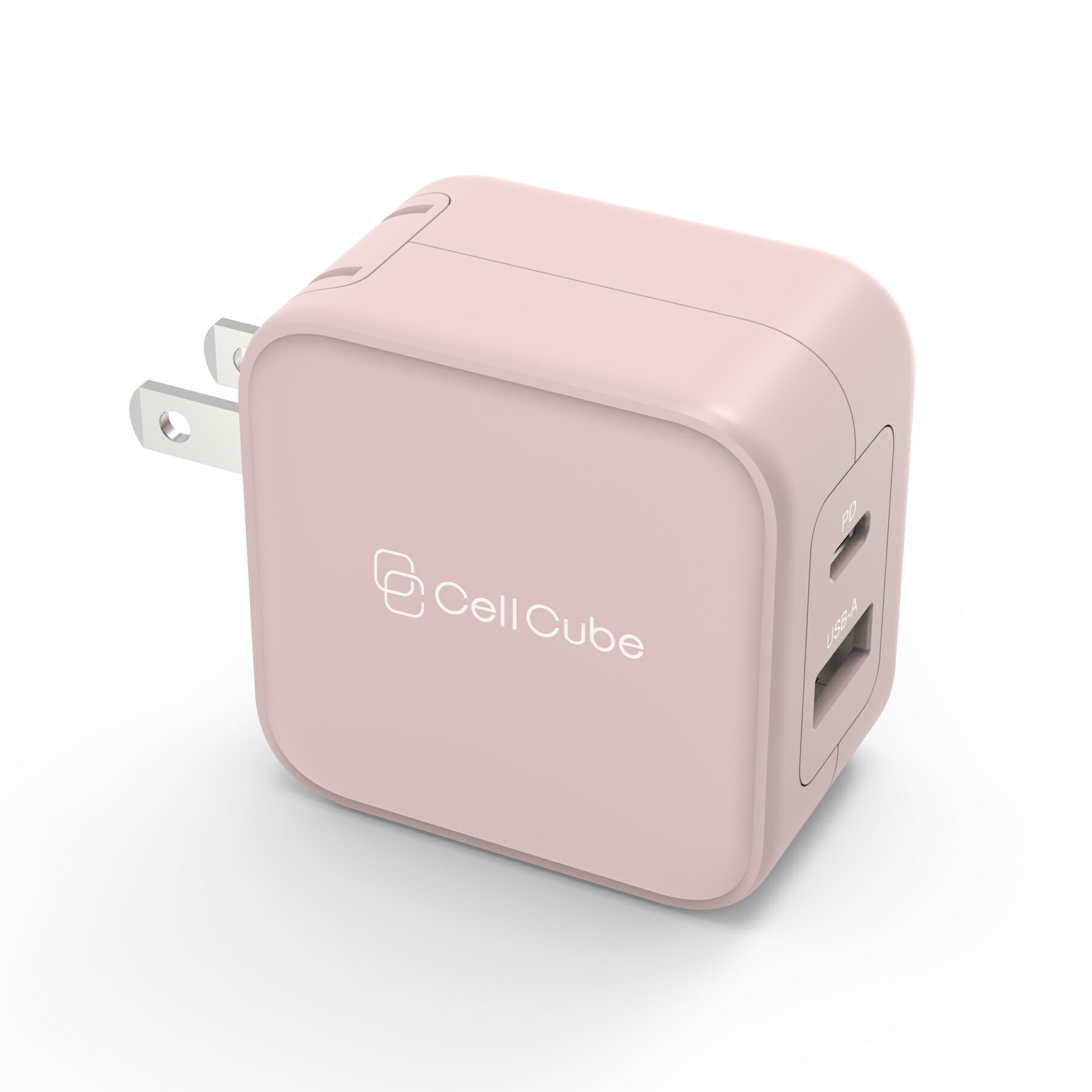 CellCube 20w 2ポートUSB-A＆USB-C急速充電器iPhone/iPad/Android 各種対応　薄桜 LC ピンク