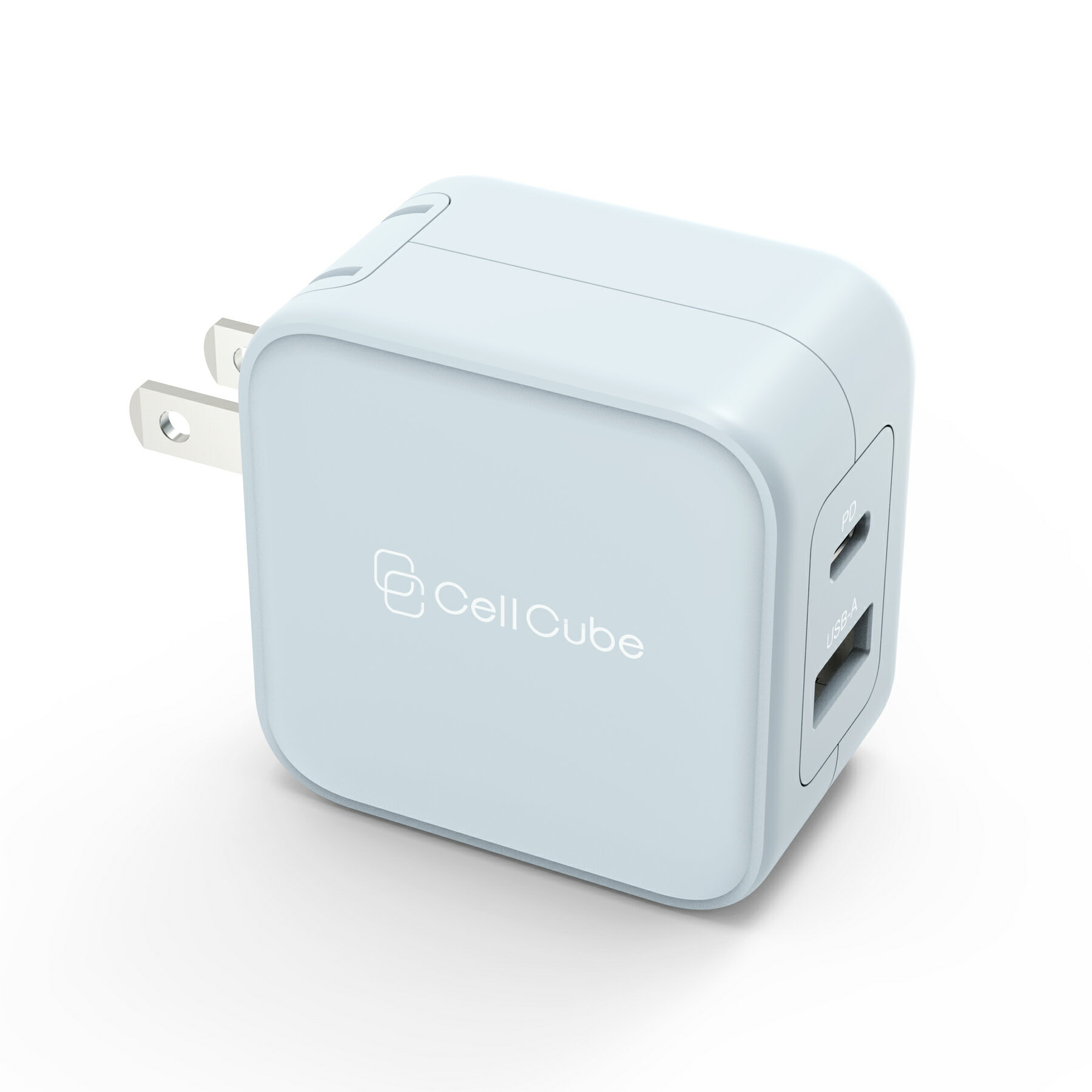 CellCube 20w 2ポートUSB-A＆USB-C急速充電器【PSE認証/折りたたみ式プラグ/PD3.0＆QC3.0対応/安全安心/日本ブランド】iPhone/iPad/Android 各種対応 LB 白藍　ブルー