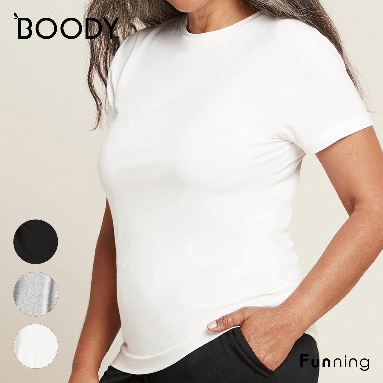 乐天商城 - 【エントリーで10倍!6/20 20:00-6/26 1:59】BOODY (ブーディ) クルーネック Tシャツ 半袖 女性 レディース 大人 カットソー ストレッチ ソフト シンプル ルームウェア サステナブル 防臭 抗菌 静電気防止 吸湿性 体温調整 オーガニック 極上の柔らかさ 正規品
