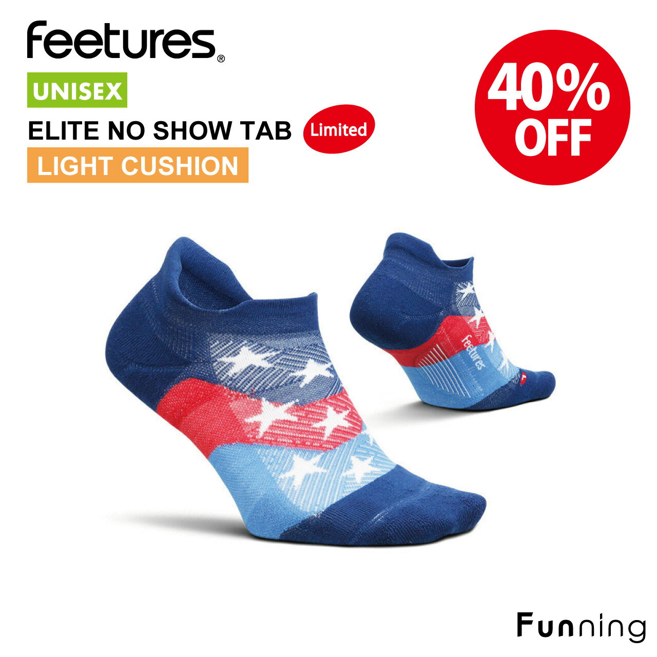 【セール40%OFF/新品】Feetures フィーチャーズ ELITE LIGHT CUSHION NO SHOW TAB ソックス 靴下 アンクル丈 ユニセックス ランニングソックス スポーツ ゴルフ テニス 軽量 クッション性 速乾性 冷却防臭効果 快適 履きやすい 正規品