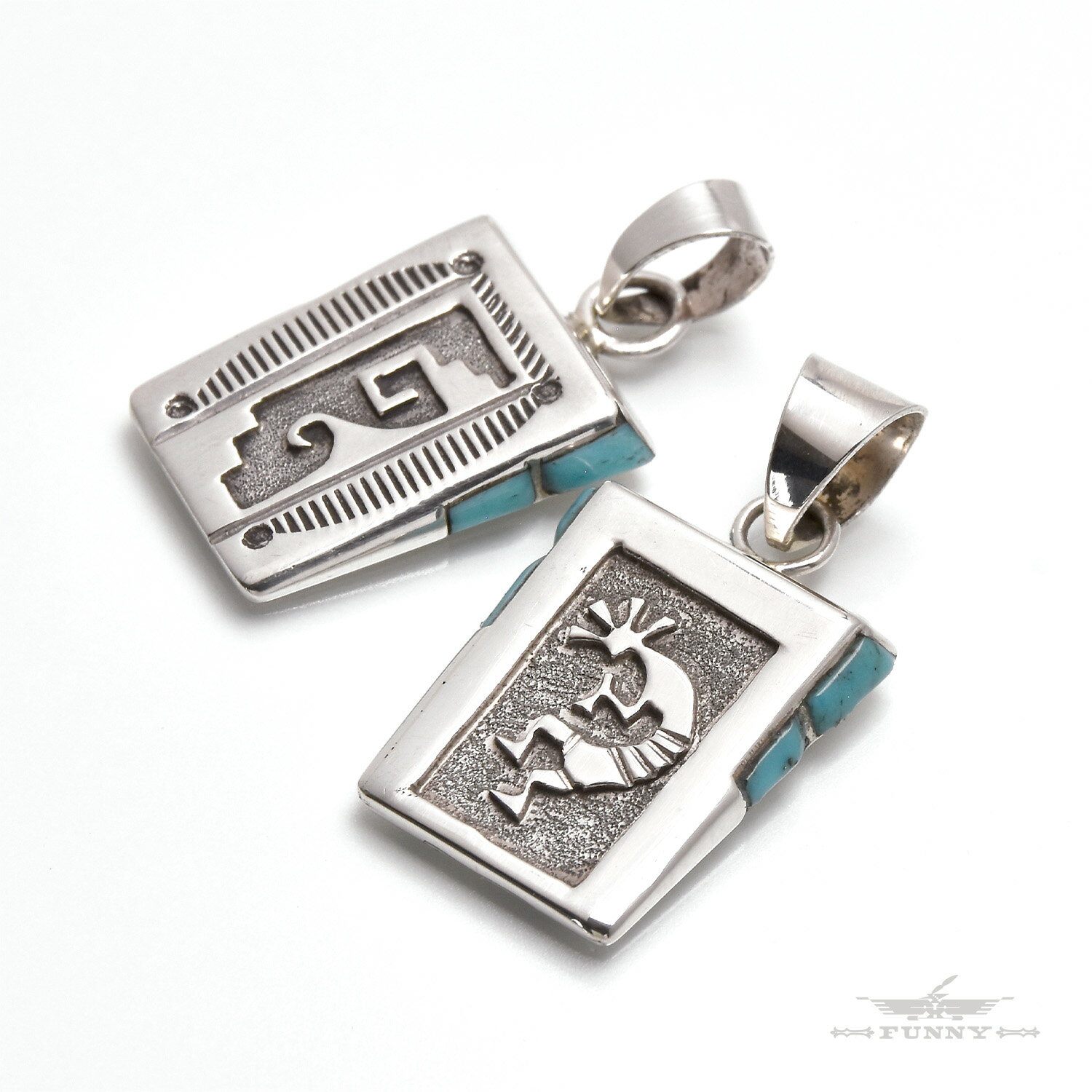 【FUNNY公式ストア】ナバホ族 Leonard Jim スタンプワーク スクエア ペンダント トップ ターコイズ イ..
