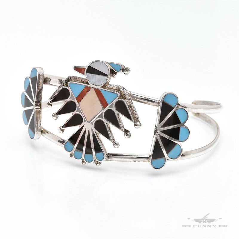 【FUNNY公式ストア】 ズニ族 サンダーバード インレイブレスレット ターコイズ シェル コーラル 天然石 幅広 太幅 スターリングシルバー シルバー925 レディース メンズ インディアンジュエリー バングル アクセサリー ネイティブアメリカン ファニー