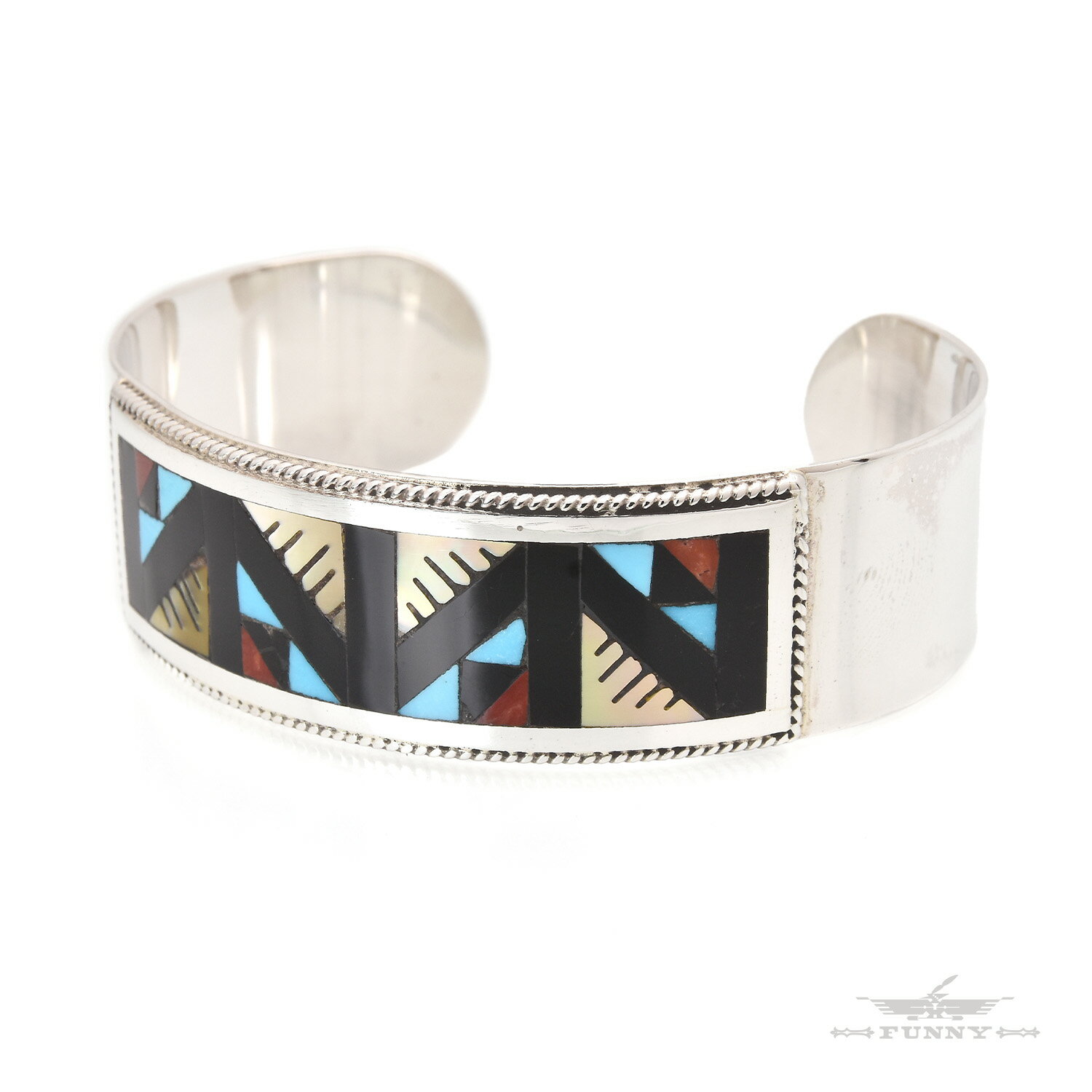 【FUNNY公式ストア】 ズニ族 マルチ インレイ ブレスレット スターリングシルバー シルバー925 レディース メンズ ターコイズ コーラル シェル 天然石...