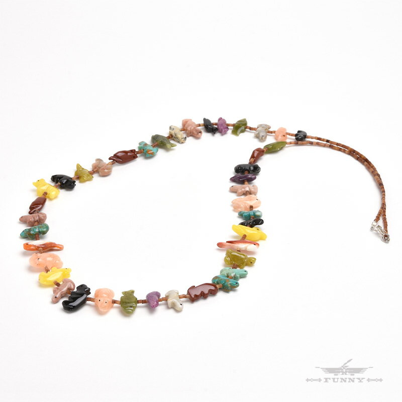 【FUNNY公式ストア】 ズニ族 インディアンジュエリー フェティッシュ ネックレス ハチドリ シェル ターコイズ ジェット 天然石 マルチカラー ネイティブア...