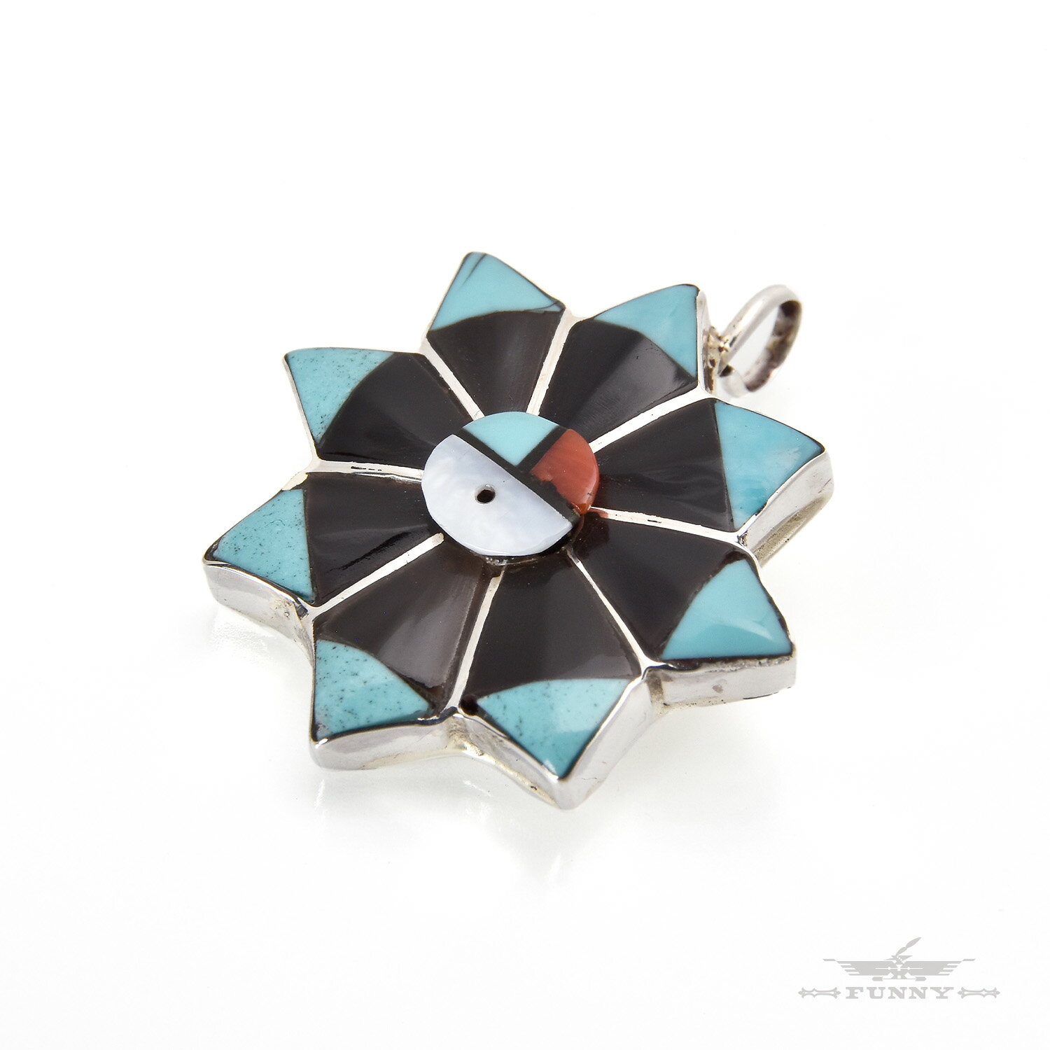 【FUNNY公式ストア】 ズニ族 サンフェイス インレイ ペンダント トップ スターリングシルバー シルバー925 プレゼント インディアンジュエリー ネックレ...