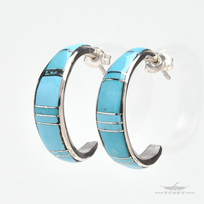 【FUNNY公式ストア】 ズニ族 Kerrie Peina ターコイズ インレイ ハーフフープ ピアス スターリングシルバー シルバー925 天然石 キャッチ ...
