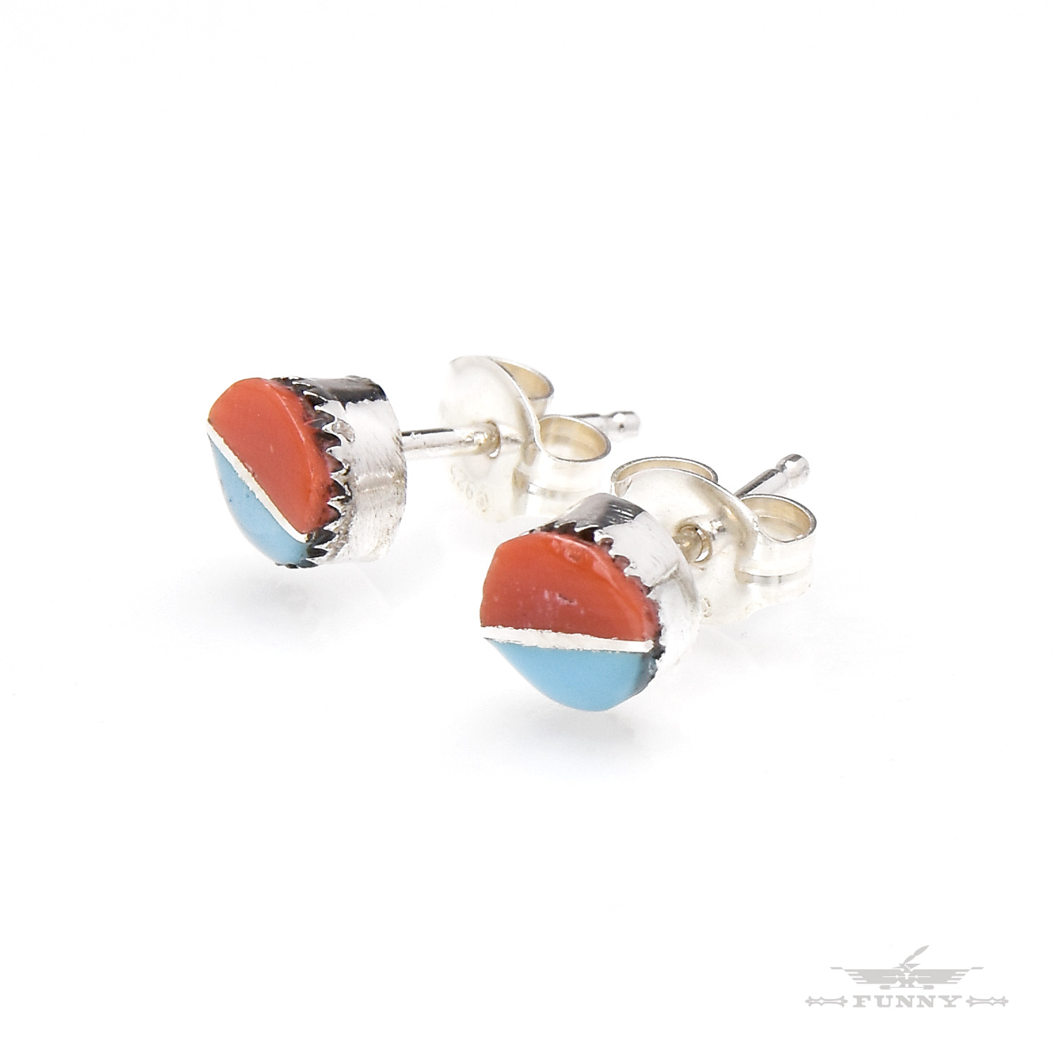 【FUNNY公式ストア】 ズニ族 スタッズ ピアス ターコイズ コーラル インディアンジュエリー シルバー925 天然石 トルコ石 レディース メンズ 誕生日 ...