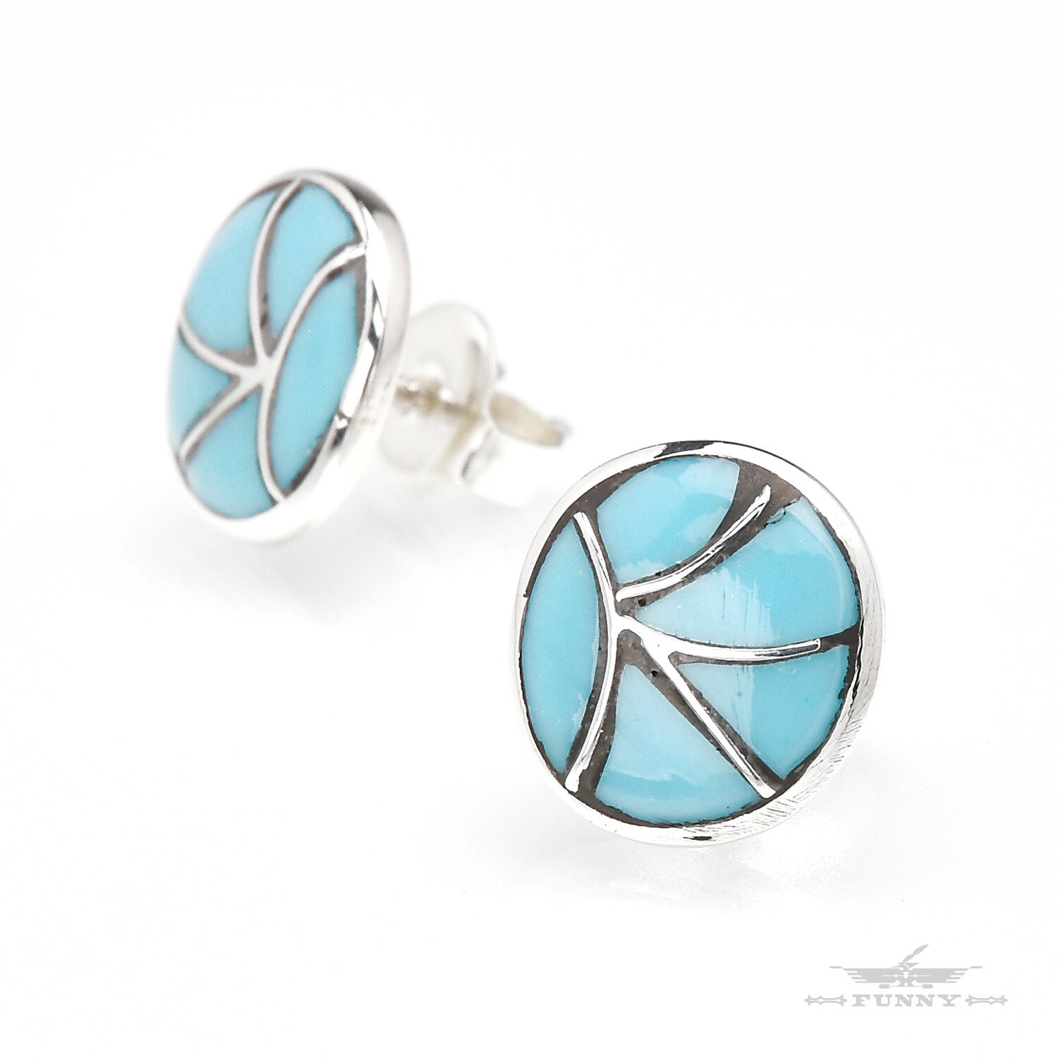 【FUNNY公式ストア】 ズニ族 ターコイズ インレイ スタッズ ピアス インディアンジュエリー シルバー925 天然石 トルコ石 レディース メンズ 誕生日 ...