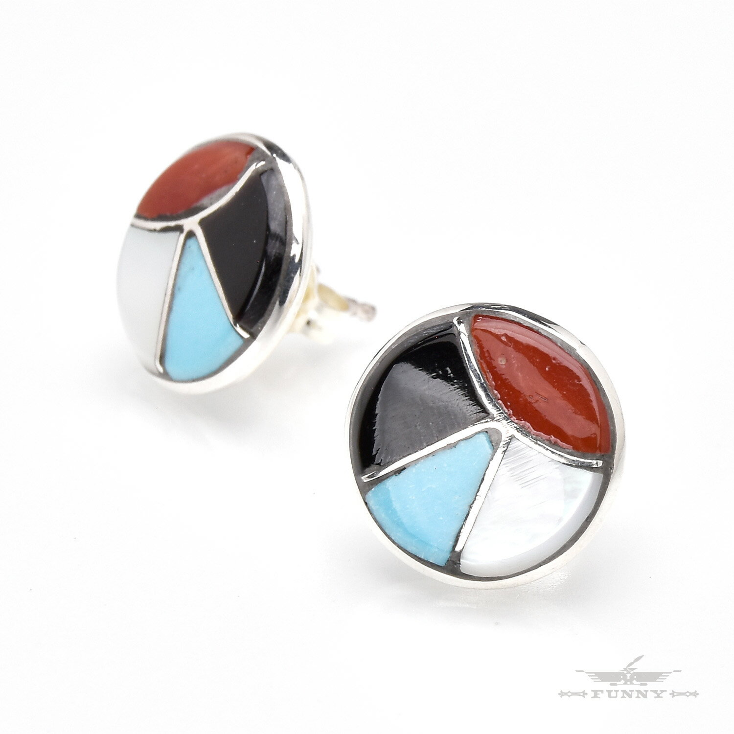 【FUNNY公式ストア】 ズニ族 Delorna Lahi マルチ インレイ スタッズ ピアス インディアンジュエリー シルバー925 天然石 トルコ石 レディ...