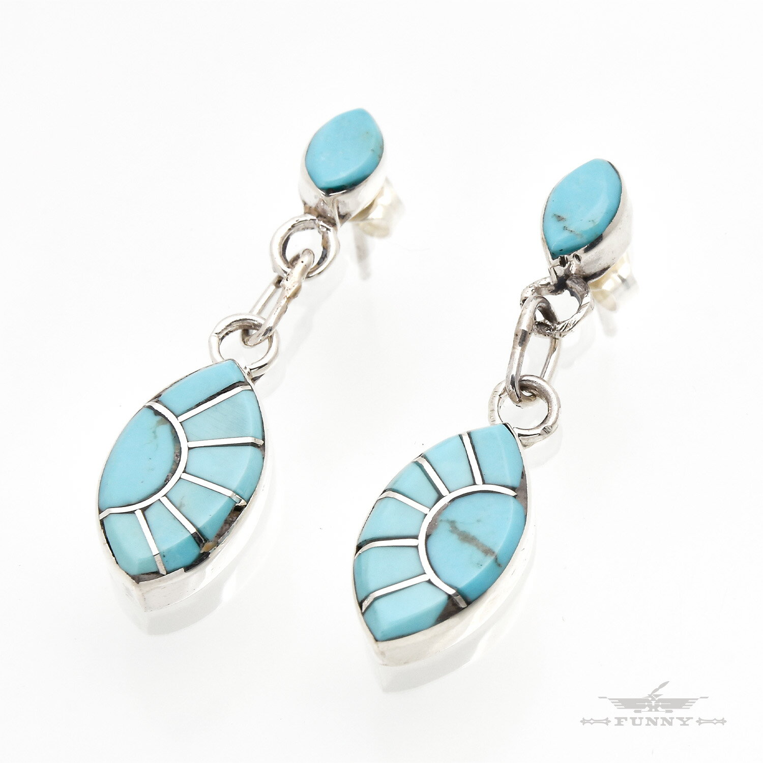 【FUNNY公式ストア】ズニ族 Eldred Seowtewa ターコイズ インレイ ピアス スターリングシルバー シルバー925 天然石 トルコ石 レディース...