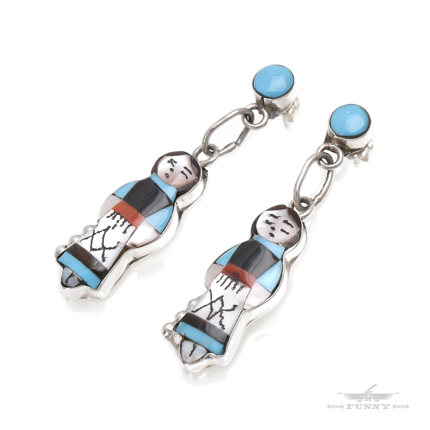 【FUNNY公式ストア】ズニ族 Joyce Waseta コーンメイデン インレイ ピアス スターリングシルバー シルバー925 天然石 トルコ石 レディース ...