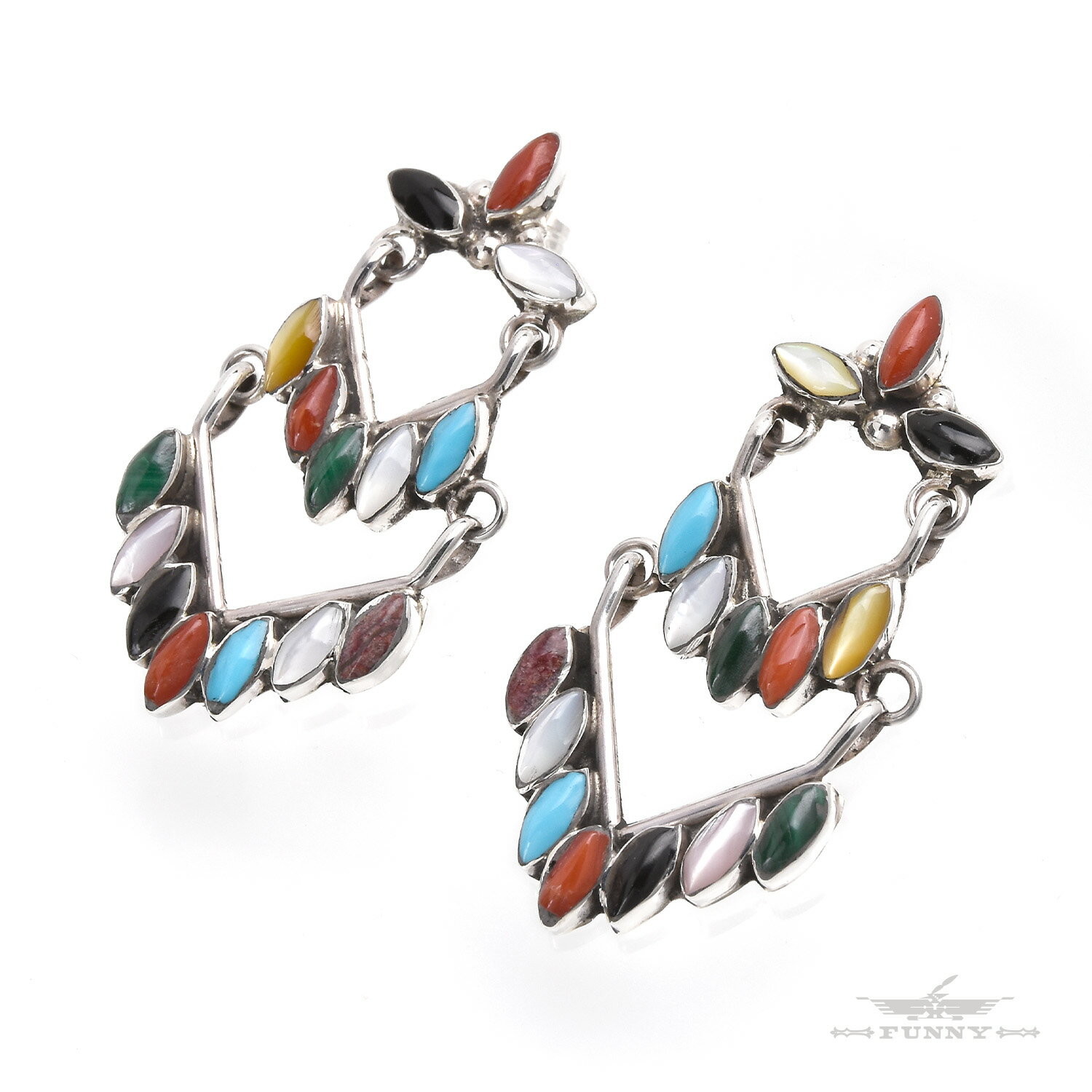 【FUNNY公式ストア】ズニ族 クラスター ピアス マルチカラー スターリングシルバー シルバー925 天然石 レディース 誕生日 ギフト プレゼント アクセサ...