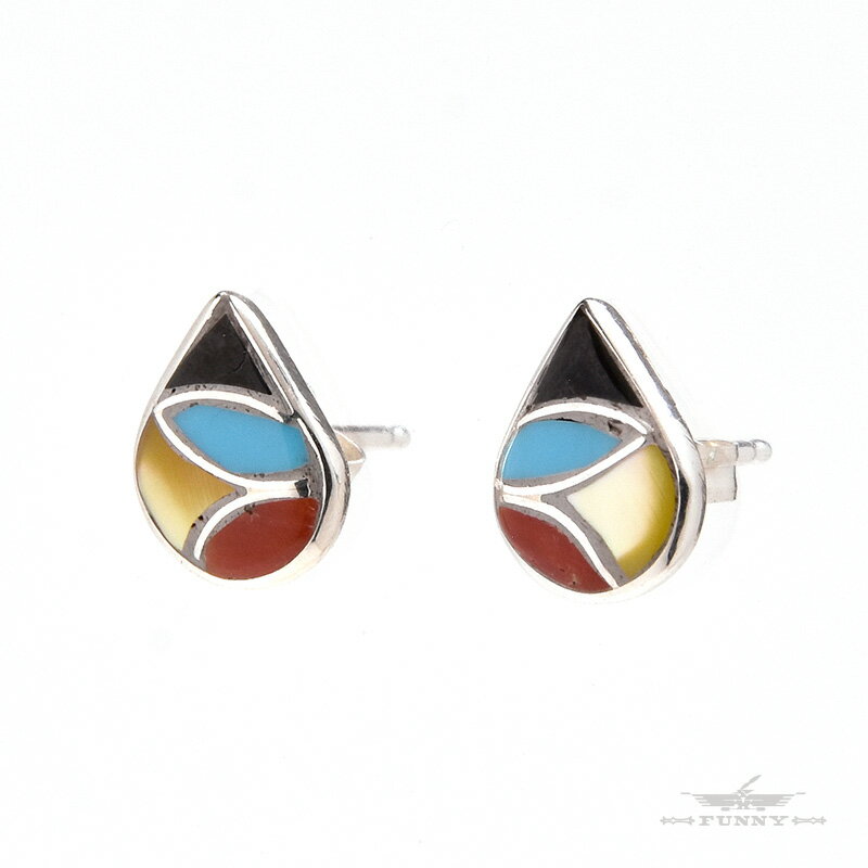 【FUNNY公式ストア】 ズニ族 インレイ スタッズ ピアス インディアンジュエリー シルバー925 マルチカラー ターコイズ イエロー シェル ブラック 天然...