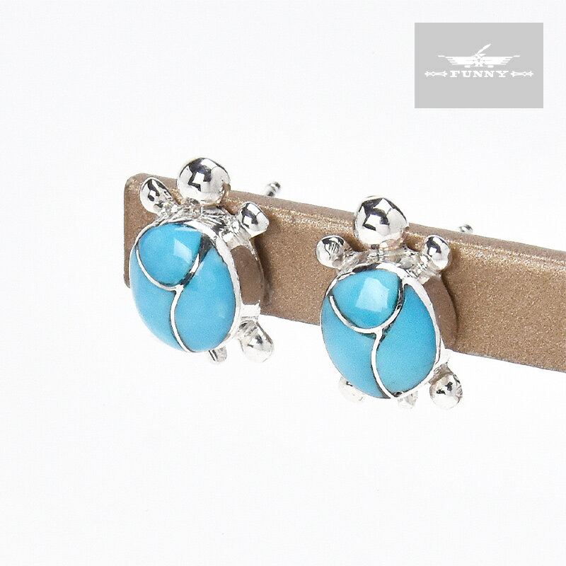 【FUNNY公式ストア】 ズニ族 タートル インレイ スタッズ ピアス キャッチ アクセサリー インディアンジュエリー スターリングシルバー シルバー925 天...