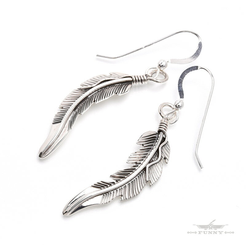 【FUNNY公式ストア】 ナバホ族 ジョー・メイス フェザー ピアス インディアンジュエリー スターリングシルバー 925 羽根 フック シンプル 揺れる レデ...