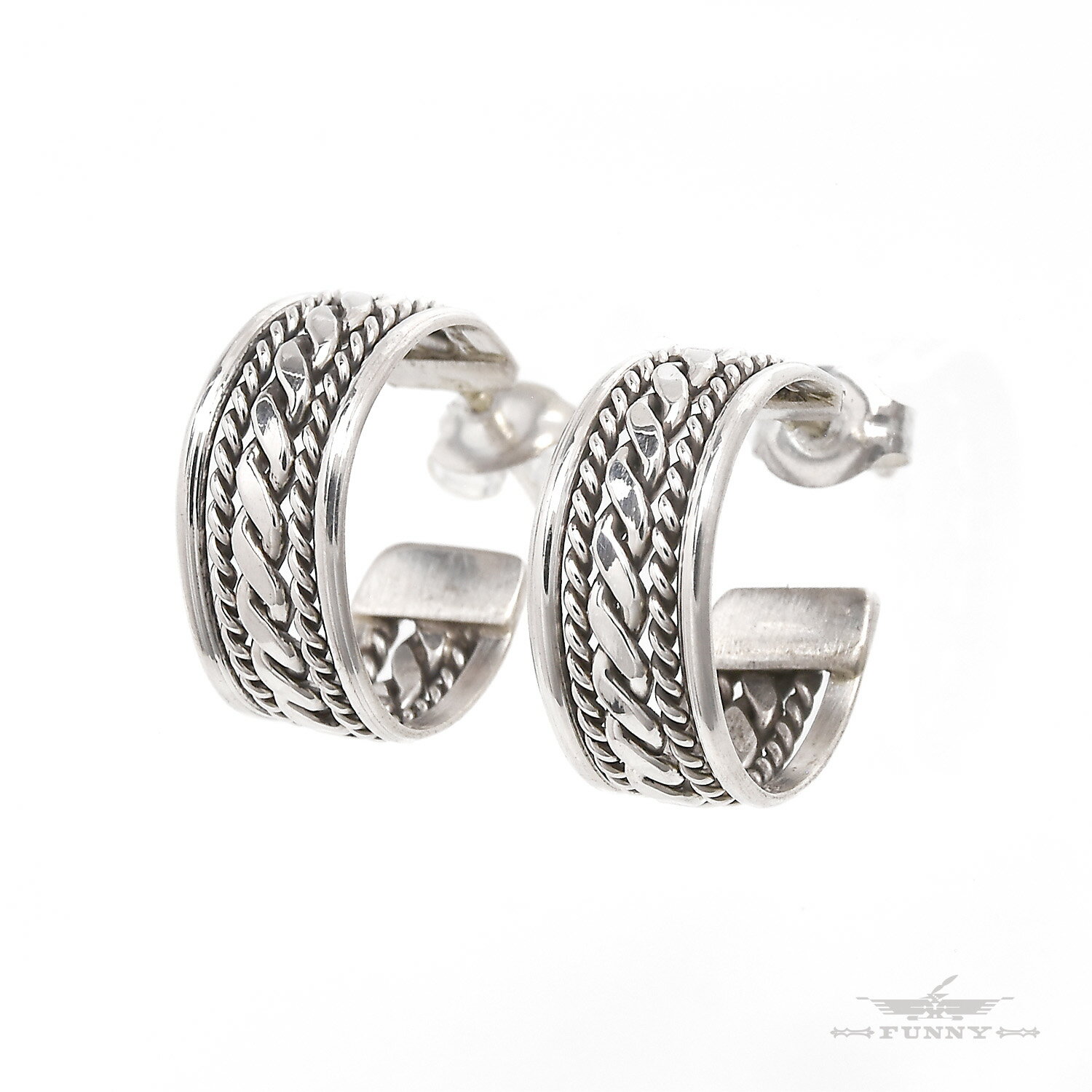 【FUNNY公式ストア】 ナバホ族 Elaine Tahe ハーフフープ ピアス スターリングシルバー 925 キャッチ シンプル メンズ レディース ユニセッ...