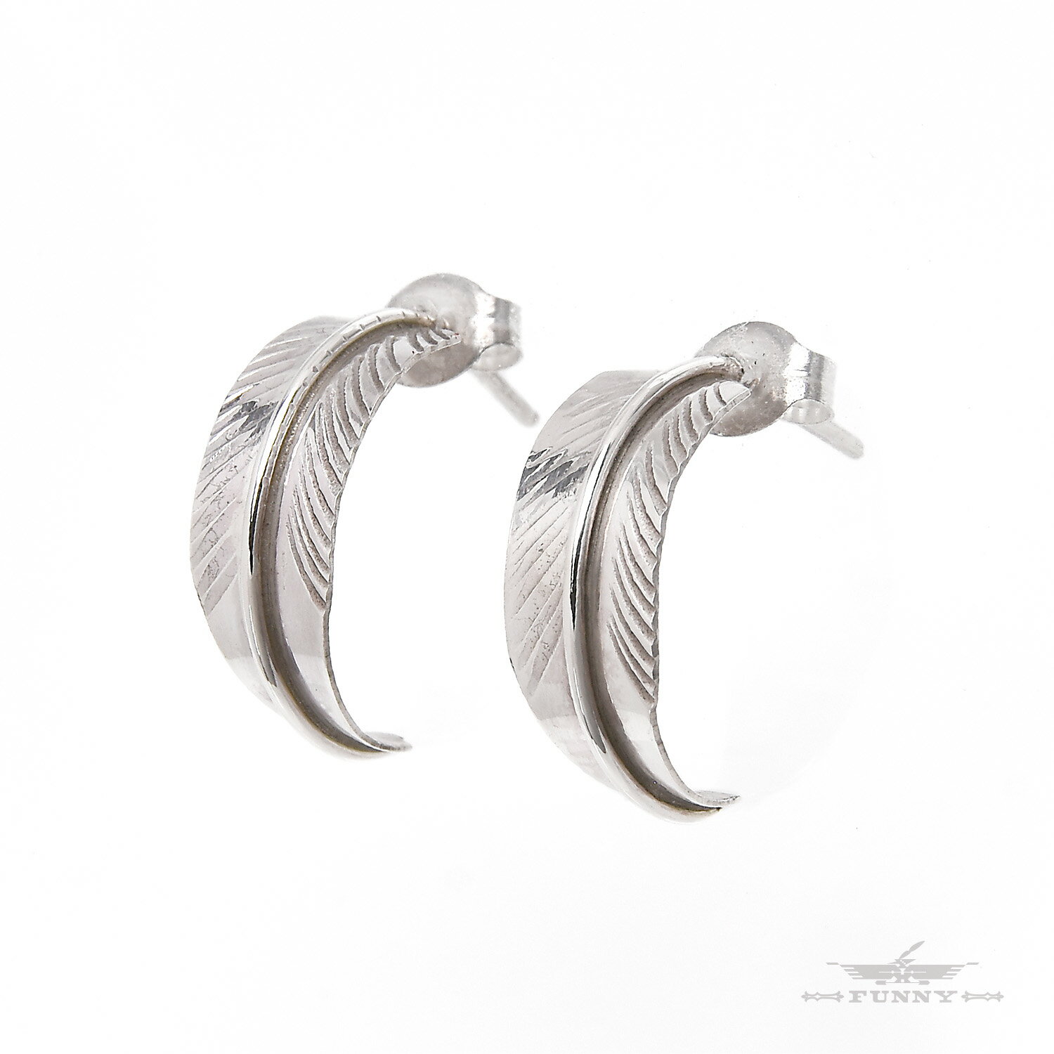 【FUNNY公式ストア】 ナバホ族 ハーフフープ フェザー ピアス スターリングシルバー 925 キャッチ シンプル 羽根 メンズ レディース ユニセックス 誕...