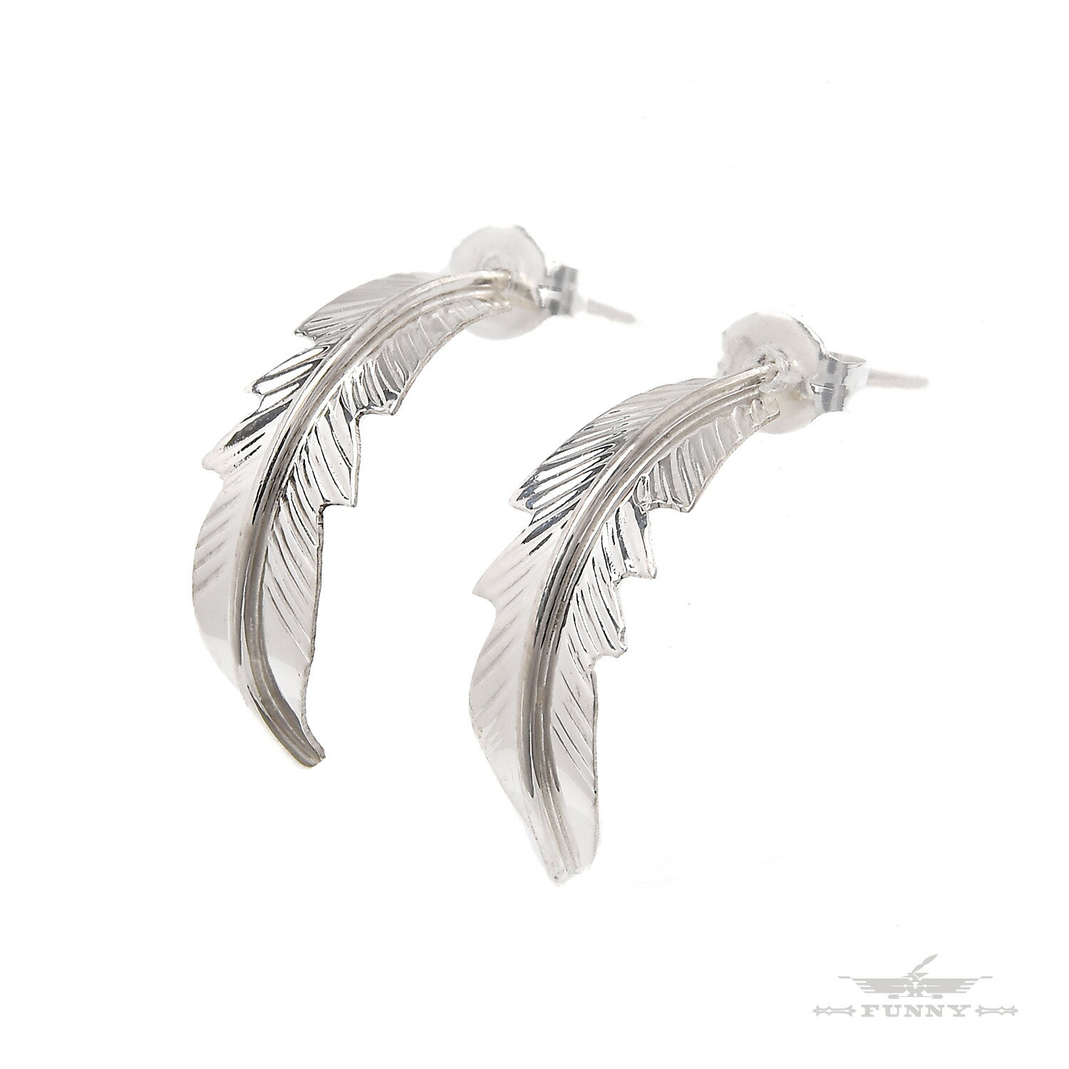 【FUNNY公式ストア】 ナバホ族 Freddy Barney ハーフフープ フェザー ピアス スターリングシルバー 925 キャッチ シンプル 羽根 メンズ ...