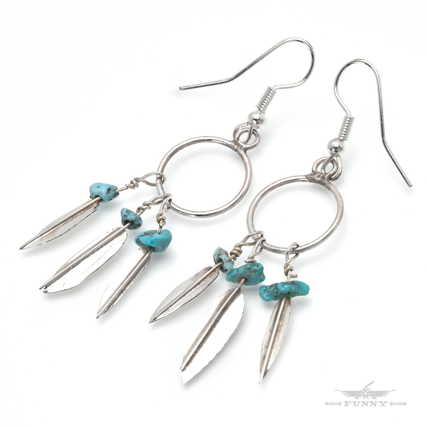 【FUNNY公式ストア】 ナバホ族 フェザー ピアス ターコイズ インディアンジュエリー スターリングシル..