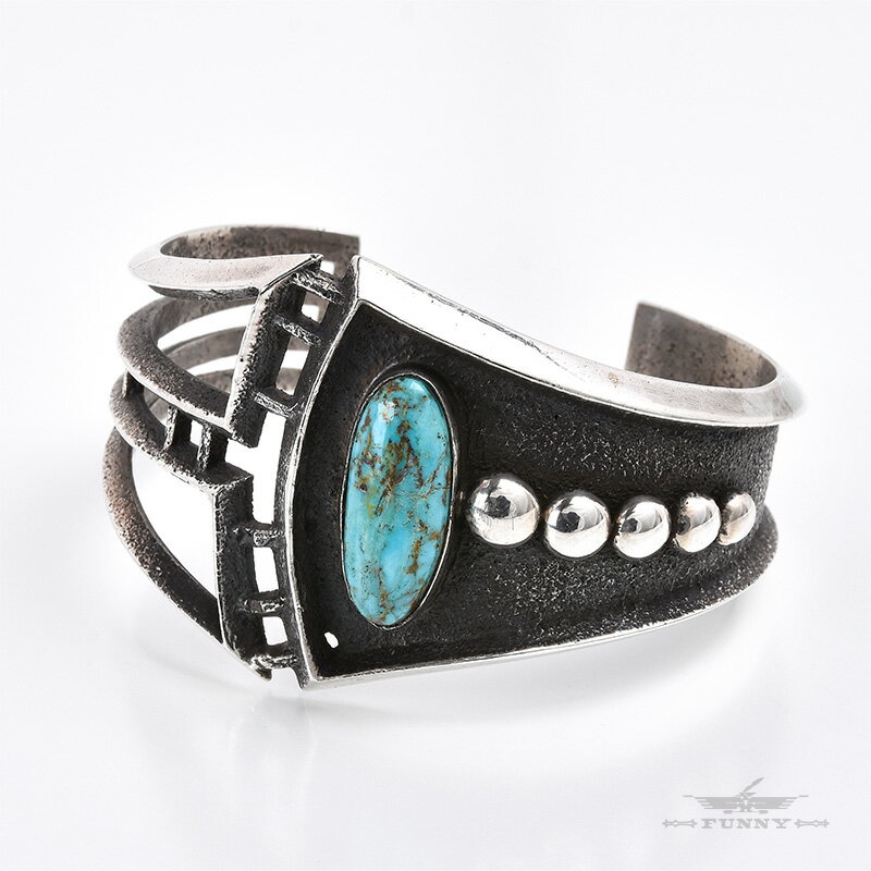 【FUNNY公式ストア】 ナバホ族 アーロン・アンダーソン トゥファキャスト ターコイズ付き ブレスレット バングル インディアンジュエリー スターリングシルバ...
