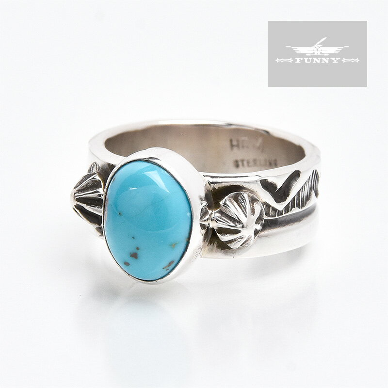 【FUNNY公式ストア】 ナバホ族 【11号】 ヘンリー・マリアーノ ターコイズ付きスタンプワーク リング スターリングシルバー シルバー925 指輪 天然石 トルコ石 シンプル インディアンジュエリー メンズ ユニセックス 誕生日 プレゼント ファニー