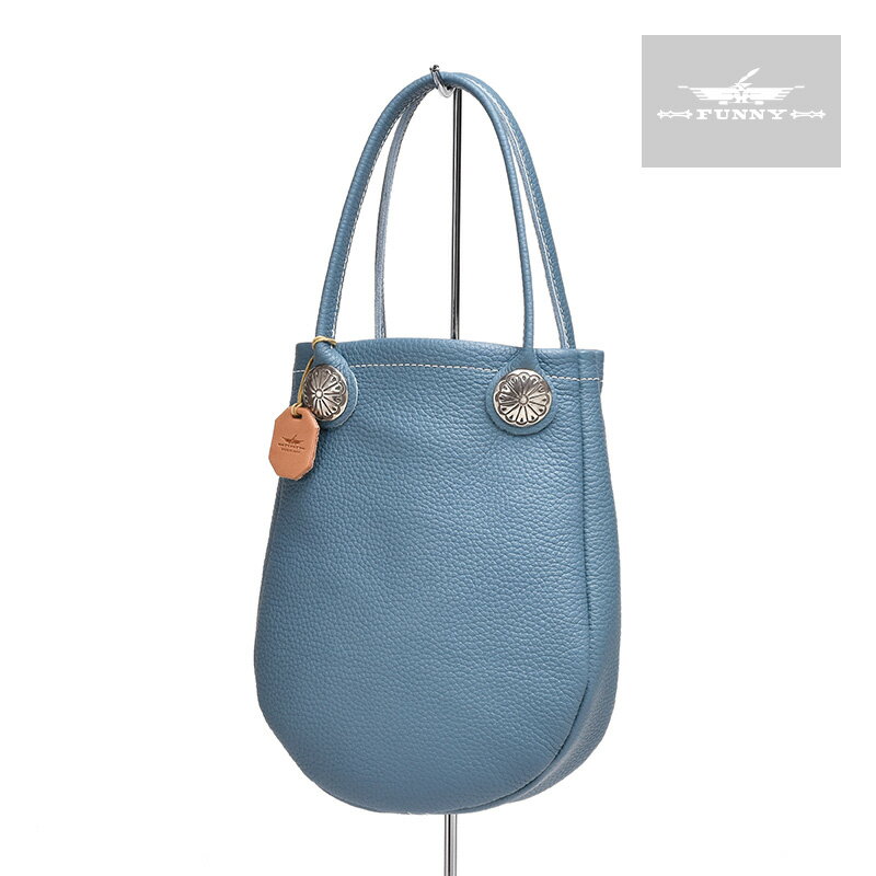 【FUNNY公式ストア】 ラウンドトート 【ブルーグレー】 本革 牛革 レザー 女性用 レディース トートバッグ ブランド ミニトートバッグ ミニトート バッグ ハンドバッグ ギフト プレゼント コンチョ