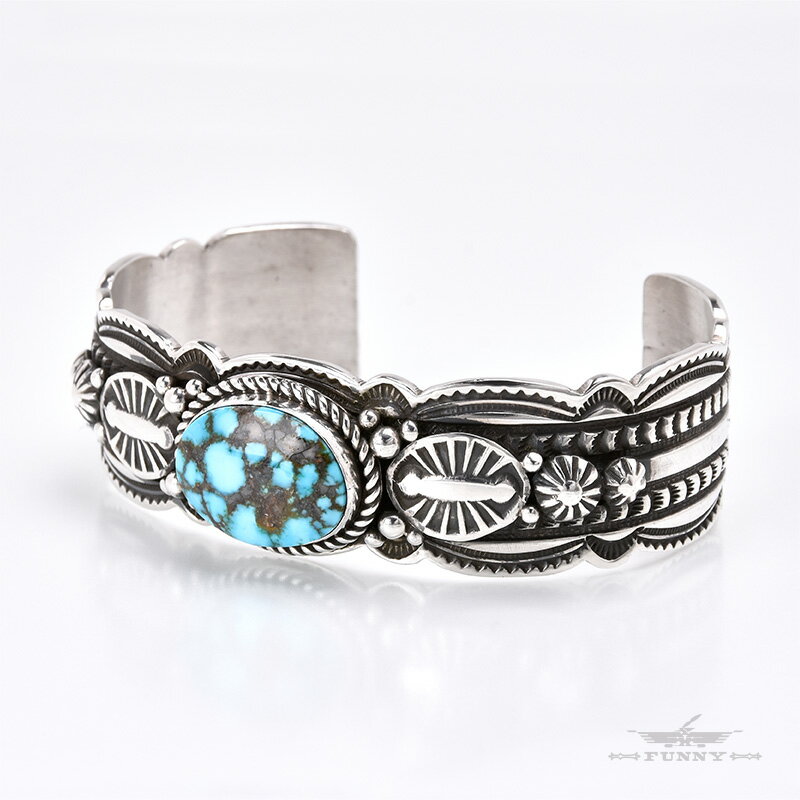 【FUNNY公式ストア】 ナバホ族 Happy Piasso キングマン ターコイズ スタンプワーク ブレスレット インディアンジュエリー スターリングシルバー シルバー925 バングル 天然石 トルコ石 メンズ レディース アクセサリー プレゼント シルバージュエリー ファニー
