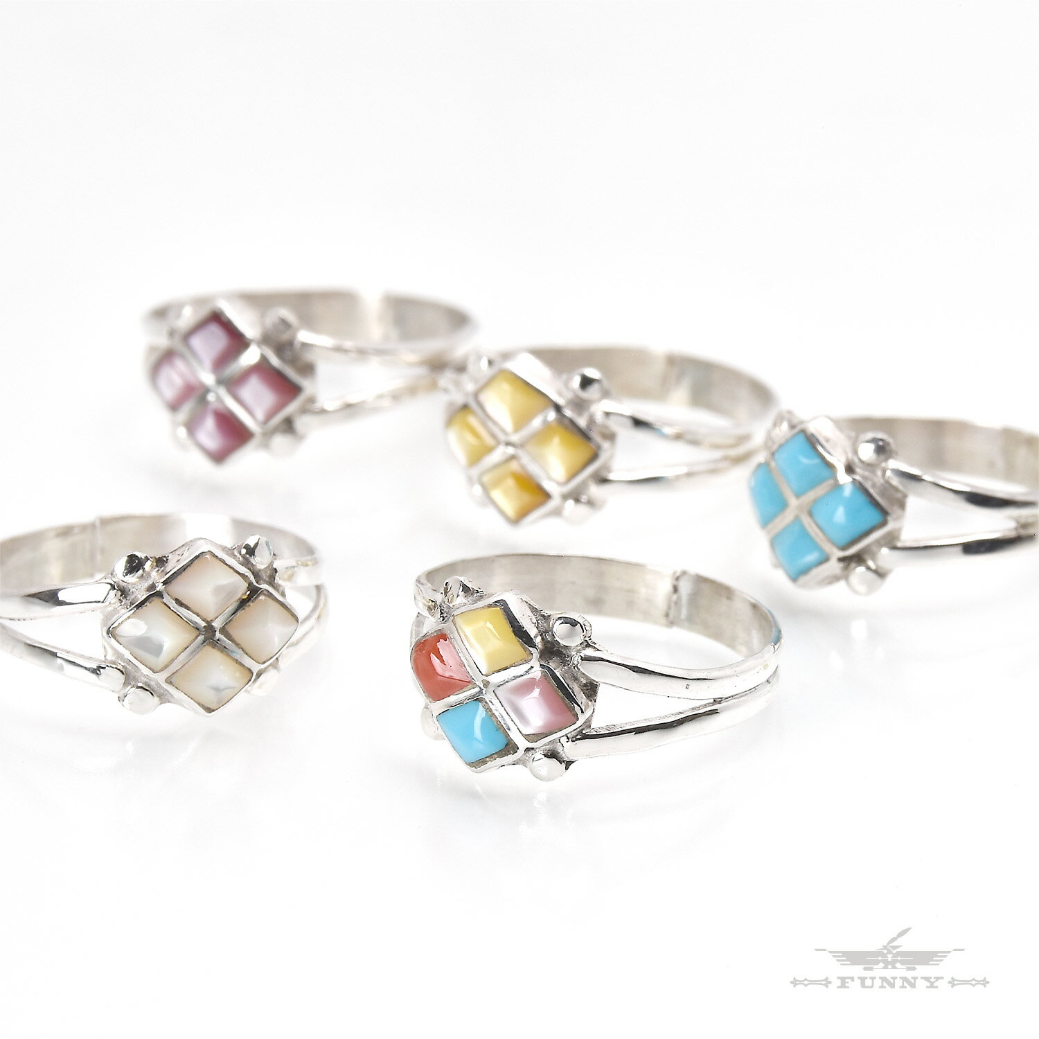 【FUNNY公式ストア】 ズニ族 Bonnie Leekela インレイ リング 【サイズ展開あり】 インディアンジュエリー ターコイズ コーラル シェル マルチカラー 天然石 スターリングシルバー シルバー925 ユニセックス レディース メンズ アクセサリー 指輪 誕生日 ギフト プレゼント