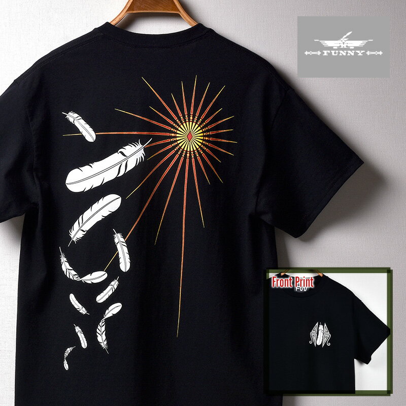 【FUNNY公式ストア】 FW オリジナル Tシャツ 【SUN ＆ FEATHER／BLACK】 メンズ レディース 半袖 ティーシャツ カウボーイ イーグル フェザー 羽根 太陽 ネイティブアメリカン ファニー FUNNY