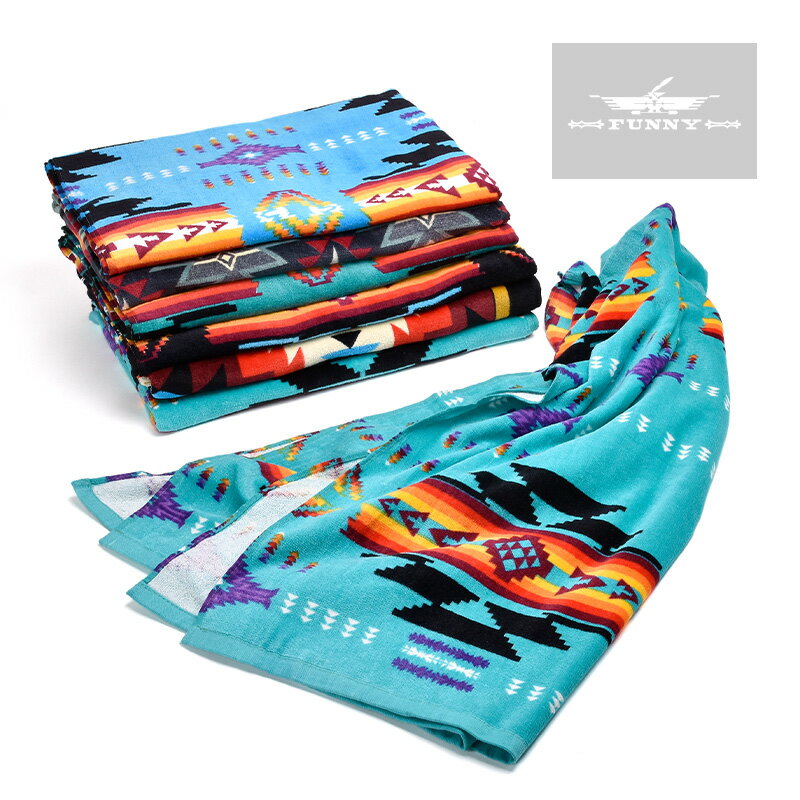 【FUNNY公式ストア】NU TRENDZ Printed Oversize Cotton Beach Towel ビーチタオル タオル 大判 コット..