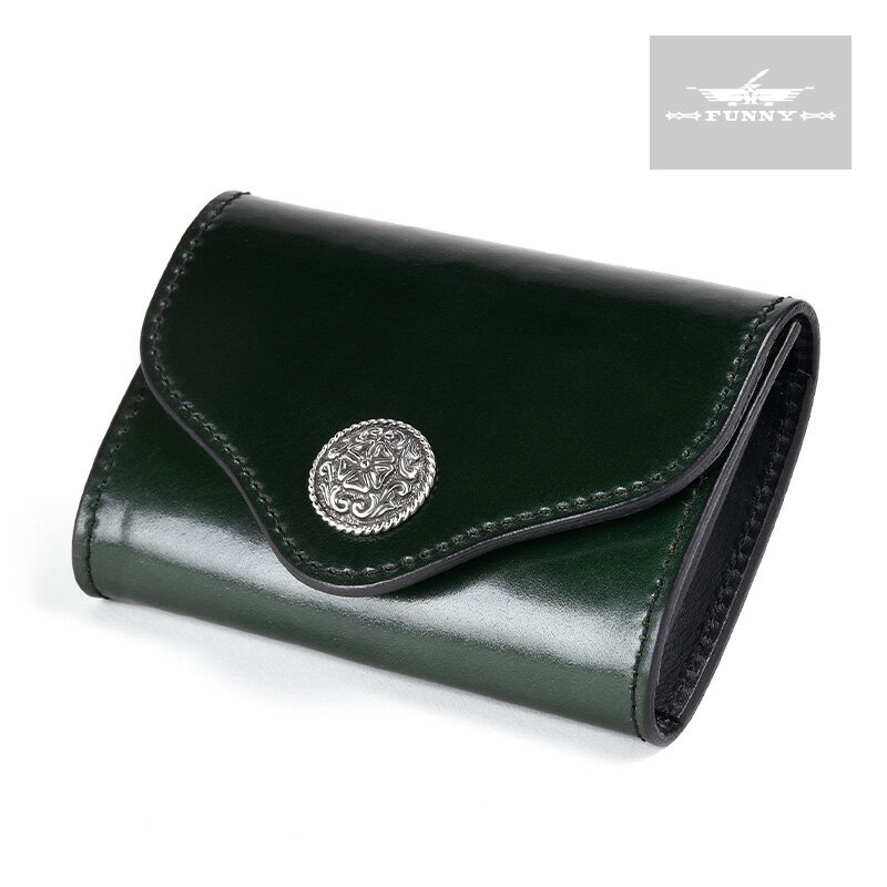 【FUNNY公式ストア】 ファニー コインケース ベローズ コードバン ブリティッシュグリーン 小銭入れ コインケース 財布 革小物 メンズ レディース 男女兼用 ユニセックス 本革 馬革 レザー 緑 コンパクト カード 小銭 大容量 ポケット コンチョ スナップ ボタン プレゼント