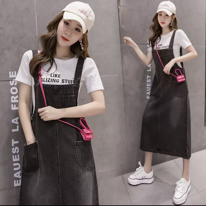 ワンピース デニム オーバーオール 送料無料 レディース ロング ミディアム丈 ポケット かわいい きれいめ 大人女子 エレガント ガーリーカジュアル サックスブルー ブラック ブルー 無地 学生 韓国系 お出かけ 着回し ファッション