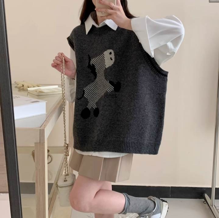 ニットベスト レディース トップス ニット ベスト 袖なし ノースリーブ ラウンドネック 襟なし オーバ..