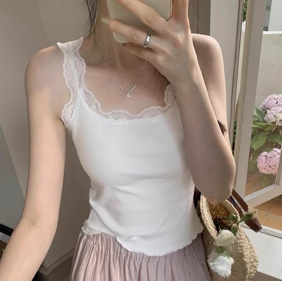 レディース トップス インナー 袖なし ノースリーブ タンクトップ ラウンドネック 襟なし フェミニン ..