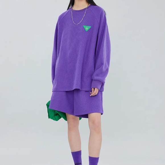 レディース トップス パンツ ボトムス ロンT ハーフパンツ ハーフ 長袖 クルーネック 襟なし オーバーサイズ ストリート ウエストゴム ワッフル かわいい カジュアル おしゃれ かっこいい ラフ メンズライク マニッシュ ボーイッシュ スポーティー ルーズ 個性的