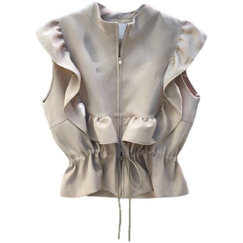 ブラウス トップス レディース 送料無料 2色 ジャケット ベスト ジレ フリル レイヤード ノースリーブ ..