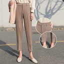 センタープレス パンツ レディース 9分丈 スラックス パンツ ハイウエスト スーツパンツ クロップド オフィス ポケット シンプル カジュアル 大人 上品 おしゃれ 上品 かっこいい S M L XL 2XL ブラック ベージュ カーキ 3色 無地