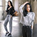 セットアップ パンツ カットソー ボトムス トップス 送料無料 スポーツウェア ロングTシャツ プルオーバー 長袖 ライン ストレートパンツ ハイウエスト 体型...
