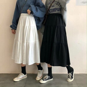 ティアード スカート レディース 送料無料 2色 フレアスカート 切り替え ミディアムスカート ミモレ丈 モノトーン Aライン エレガント スタイル 小顔見せ 着痩せ 体型カバー トレンド きれいめ フェミニン 白 黒 ブラック ホワイト