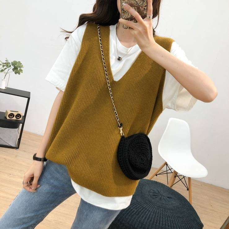 ニット ベスト トップス レディース 送料無料 5色 Vネック ノースリーブ セータースタイル 小顔見せ 着..