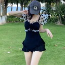 存在感 無地 ドット柄 水玉 10代 20代 30代 レディース 女性用 女の子 学生 夏 海 ビーチ プール リゾート 旅行 二の腕カバー スタイルアップ 定番 S M L XL 黒 ブラック モノトーン