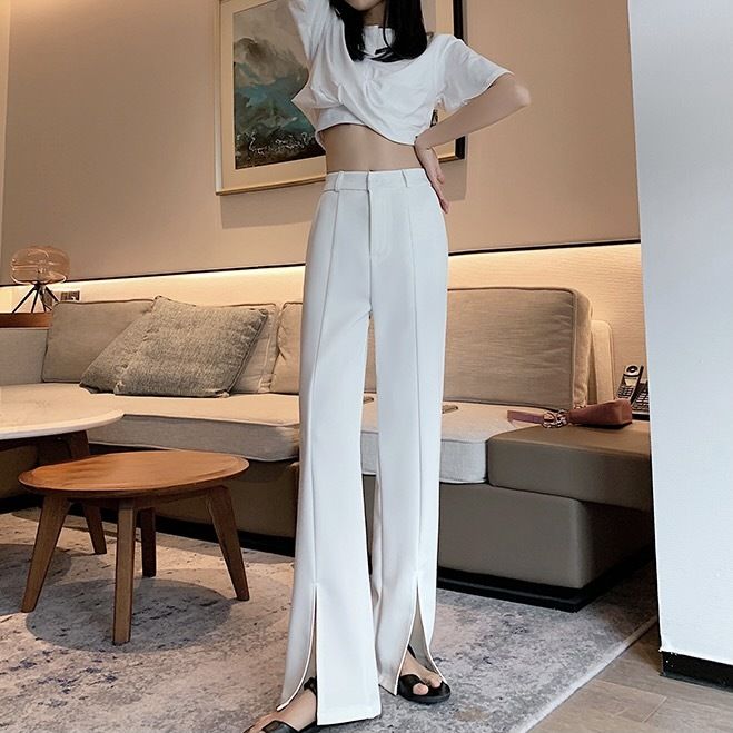 ボトムス パンツ ストレートパンツ ロング ロング丈 細身 ストレート スリット ハイウエスト 大人可愛い きれいめ シンプル 大人 おしゃれ お洒落 大人女子 こなれ感 キュート クール 無地 春 夏 秋 10代 20代 30代 40代 通勤 学生 通学 デート お出かけ
