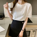 シフォン シャツ トップス ブラウス カットソー 半袖 ラウンドネック レース 刺繍 かわいい シンプル おしゃれ ラブリー キュート ガーリー 存在感 抜け感 春 夏 ホワイト XL 2XL 学生