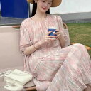 セットアップ トップス スカート プルオーバー ロング ミモレ 7分袖 パフスリーブ ラウンドネック ノーカラー ストレート ワイド ギャザー 薄手 上下セット ツーピース きれいめ シンプル ピンク XS S お出かけ デート 春 送料無料
