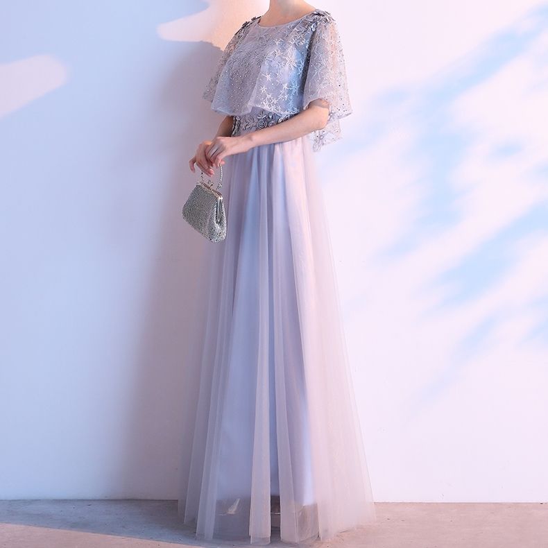 ワンピース レディース 送料無料 マキシ丈 フレア シフォン レースアップ 半袖 刺繍 花柄 スパンコース 透け感 ラウンドネック 二の腕カバー ゆったり スリット サイド カジュアル ラフ 体形カバー 結婚式 大きいサイズ 3XL 4XL
