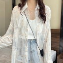 日焼け防止シャツ レディース トップス シャツ ブラウス 羽織 前開き Yシャツ 長袖 萌袖 襟付き ワイド ボタン 薄手 かわいい 大人可愛い きれいめ シンプル カジュアル 上品 おしゃれ かっこいい レトロ こなれ感 ラフ ルーズ 個性的 クール モード系(4)