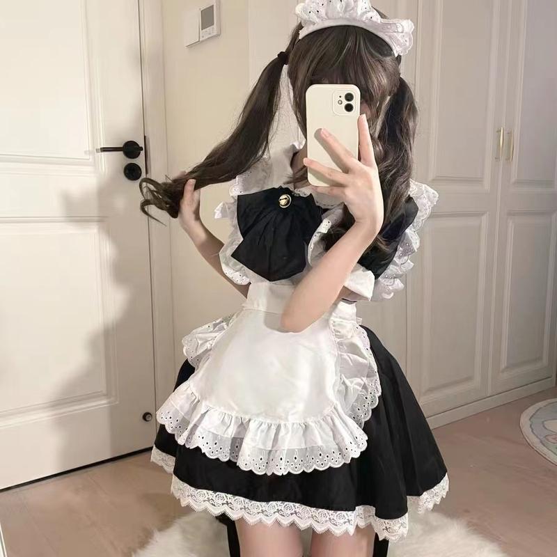 ワンピース レディース 送料無料 3点セット ニーハイソックス ミニ メイド服 エプロン チュチュスカート リボン フリル 猫 キャット リボン 体型カバー 脚長 細見え スリム シースルー パーティードレス パーティー衣装 お呼ばれドレス ガーリー