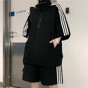 セットアップ ジャケット パンツ レディース 2色 ジャージ ドローストリング 五分袖 ジャンパー ショートパンツ スポーツウェア スポーティアイテム 送料無料...